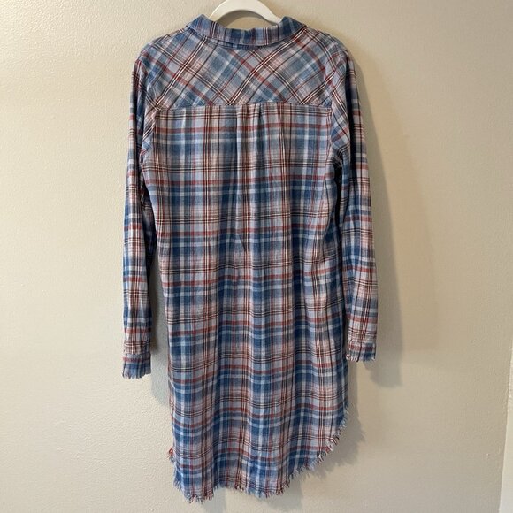 cloth and stone anthropologie Plaid Shirt Dress L Western Boho Tunic Button Up - Picture 6 of 6